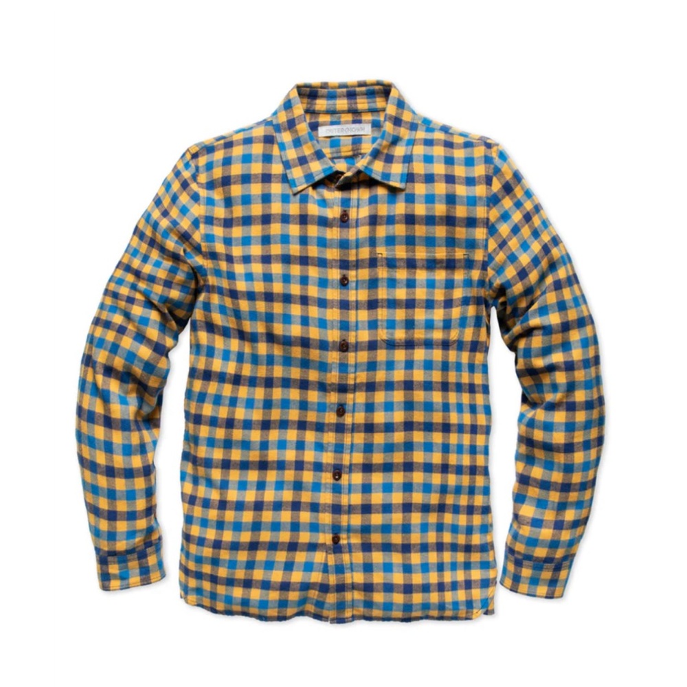 Outerknown transitional flannel (marigold/ashbury plaid, L)